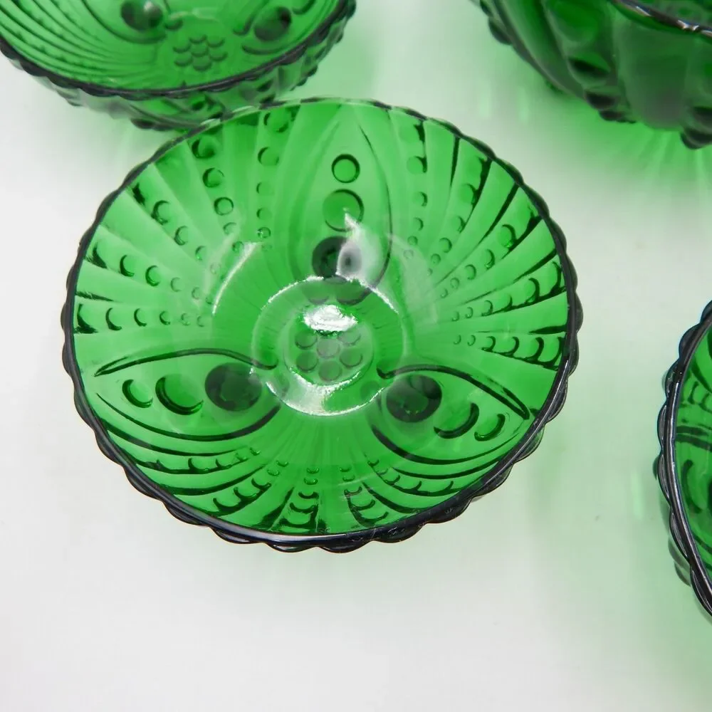 Anchor Hocking Burple Emerald Green 3 footed Berry Dessert Bowl 6 Piece Set